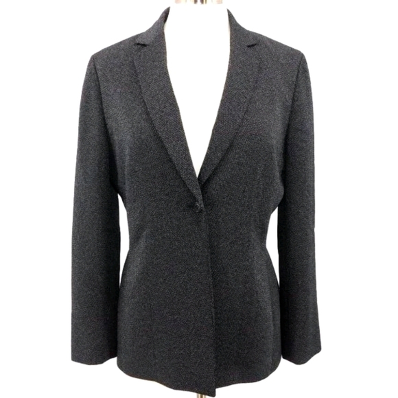 Tahari Grey One Button Herringbone Blazer - Picture 1 of 13